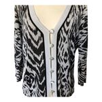 August Silk  Cardigan Sweater Black Silver Long Sleeve Top Women's Petite Large Photo 2