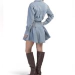 Mon Renn Lain Light Blue Denim Size M Long Sleeve Flair Mini Shirt Dress Photo 2