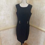 Ellen Tracy  Eyelet Sheath Mini Midi Dress Black sleeveless cotton Sz 12 Photo 2