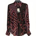 Free People  Shirt Womens Sz S Blouse Black Floral Stripe‎ Mixed Print Boho  NWT Photo 9