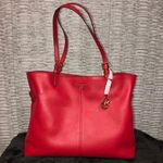 Michael Kors NWT Lenox Pebble Logo Charm Embossed Large Crimson Red Tote Bag Photo 3
