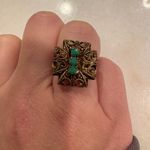 Vintage West Germany Gold Tone Ring Adjustable Green Stones Photo 0