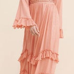 Free People   Maxi Dress Peach Sparkle Pink Ruffle Boho Gown NWT $350 S  Photo 0