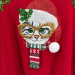 Red Meowy Christmas Cat Sweater M Celebrate Together red sequins holiday 3D Size M Photo 4