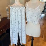 Pajama Set White Waffle Spaghetti Strap Crop Top Matching Pants Size M Photo 7