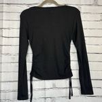 Black Fitted Long Sleeve Tie Front Lace Blouse Ribbed SZ S Stretch Crew Top Y2K Photo 7