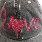 Oh Sew Peachy Hat Cap I Love TEXAS Black Denim Pink Glitter Photo 6