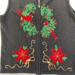 Lisa International Ugly Christmas Vest with Jingle Bells Womens L Wreath flowers Black Size L Photo 1