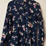 CHAPS  Womens Floral Print Button Down Shirt M Navy Blue Classic Preppy Feminine Photo 0