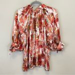 Sofia Made in Italy 3/4 Sleeve Ruffle Neck‎ Satin Eloise Blouse One Size Brown Size undefined Photo 5