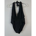 Anne Klein Women’s Size 10 Black High Leg Halter Neck Plunge Swimsuit Beach USA Photo 2