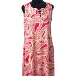 Chico's 1 Lace Up Pink White Paisley Mosaic Shelley Shift Dress Size M Resortwear Photo 0