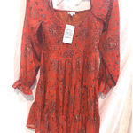 Patrons of Peace Red Fall Floral Smocked Square Neck Tiered Mini Dress Size S Photo 0
