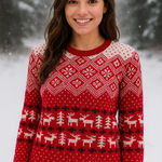 Prince & Fox Red Fair Isle Reindeer Christmas Sweater Medium Photo 0