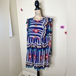 Umgee  Aztec Babydoll Style Southwestern Print Design Blue & White Dress Size L Photo 6