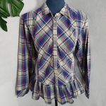 Kensie Jeans Plaid Semi Ruffle Button Shirt Top Photo 0