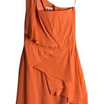 Shoshanna Womens One Shoulder Mini Shift Dress Coral Silk Pleated Size 2 Small Photo 0