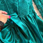 Vintage 1980s Fit and Flare Prom Dress Teal Fitted Bodice Lace Long Sleeve Bow Green Size 14 Photo 12