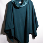 VTG‎ Le Moda Teal Fleece Poncho Cape with Faux Fur Collar Winter Warm Cozy Shawl Green Size L Photo 0