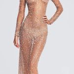 NEW Retrofete Vinci Maxi Dress Nude and Silver Size Medium Tan Photo 1