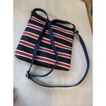 Tommy Hilfiger TOMMY HILFIGER Blue White Red Striped Round Logo VINYL CROSSBODY Purse HAND BAG Photo 9