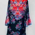 Tolani Belle Floral-Print Black Pink Silk Tunic Bell Sleeve Size Small Photo 3