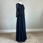 Betsy and Adam Sequined Lace and Chiffon Evening Gown Size 6 Blue 3/4 Long Sleeve Photo 1