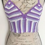 Divided by H&M Tank Top Cropped Small Striped Crochet Bohemian Beach Festival Purple Photo 4