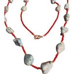 Turquoise Dyed Howlite Red Seed Bead Necklace Western Beach Vacation Estate 28" Photo 0