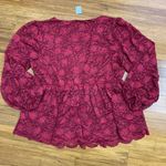 Maurice's  Top Womens 1X Burgundy Lace Peplum Blouse Long‎ Sleeve V-Neck Romantic Photo 3