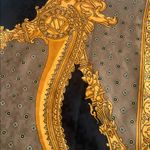 Vintage Patricia Paris Scarf 29 x 30 inches Black Gold Green Baroque Scrolls Photo 4