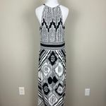 London Style Collection Maxi Dress 12 Black White Halter Neck Paisley Stripe Photo 5