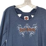 Harley Davidson Y2K Womens Blue Long Sleeve Shirt Tattoo Fairy Moto Biker Photo 1