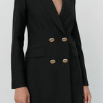 ZARA  Black Double Breasted Long Blazer Mini Dress Gold Buttons Small NWOT Photo 0