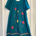 Naqui Embroidered Cotton Caftan Green Dress One Sz Floral Pakistan Boho Mumu Vtg Photo 7