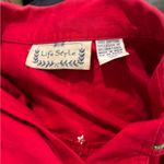 Red Denim Jacket Christmas Theme Stockings Womens large Trucker Casual Photo 2