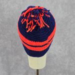 Blue Orange Stripe Pom Pom Crochet Knit Bucket Cap Hat Fun VTG Y2K Funky Beanie Photo 3