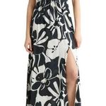 Elan Small Maren Maxi Dress Black White Front Slit Cruise Wear V Neck Boho Flowy Photo 0