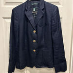 Ralph Lauren Lauren 100% Linen Blazer Jacket Womens 8 Navy Single Breasted Gold Photo 0