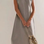 Free People  FP BEACH Simone Maxi Exposed Back Dress Size Small NWT Gray Photo 0