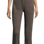 Joie  Cropped Pants Size 8 Army Green Linen Blend Fray Hem Studded Straight Leg Photo 0