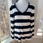 Tommy Hilfiger Navy Blue White Stripe V Neck Long Sleece Tee Shirg Sz Large NWT Photo 3
