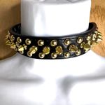 Source Unknown Edgy Punk Rock Spiked Choker Necklace Black Faux Leather with Gold-Tone Studs Photo 6