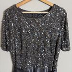 Pisarro Nights Beaded Bodice Satin Maxi Gown Women's 14 Gray Formal Wedding NWT Photo 7