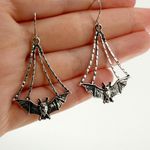 Silver Bat Earrings, Halloween Earrings, Dangle Bat Earrings, Vampire Earrings Photo 1