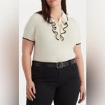Ralph Lauren Lauren Two Tone Ruffle Trim Polo SS Sweater Sz XXL Cream Black Photo 1