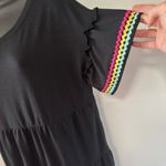 Crown & Ivy  Dress L Tiered Black Ric Rac Trim Short Sleeve Casual Boho Retro Photo 4