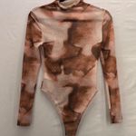 SheIn Sheer Body Suit Small Abstract Print Brown Travel Vacation Layering Maximalist Photo 0
