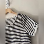 Green Envelope Blue and White Striped Fringe Hem Top Photo 1