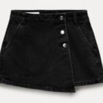 ZARA WOMENS BLACK DENIM JEAN SKIRT SKORT MEDIUM Photo 0